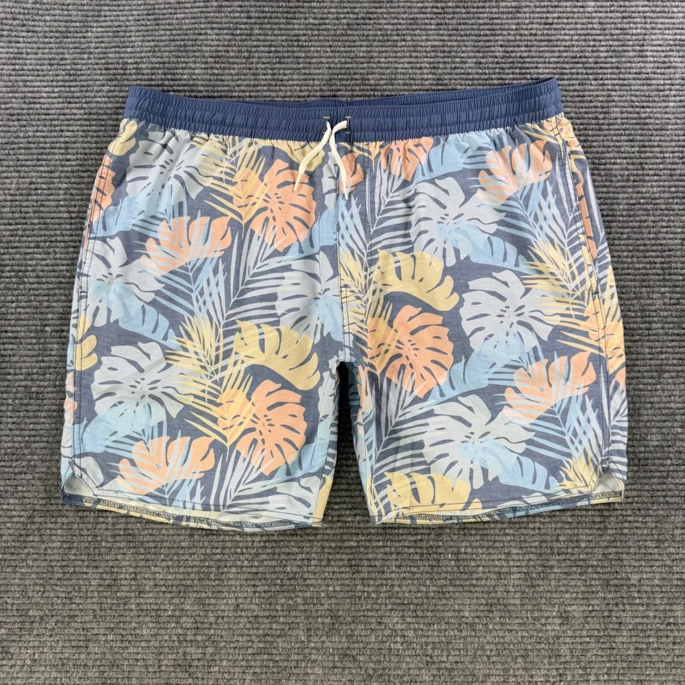 TravisMathew Mens‎ XXL Tropical Palm Print Board Shorts Blue Orange Swim Trunks